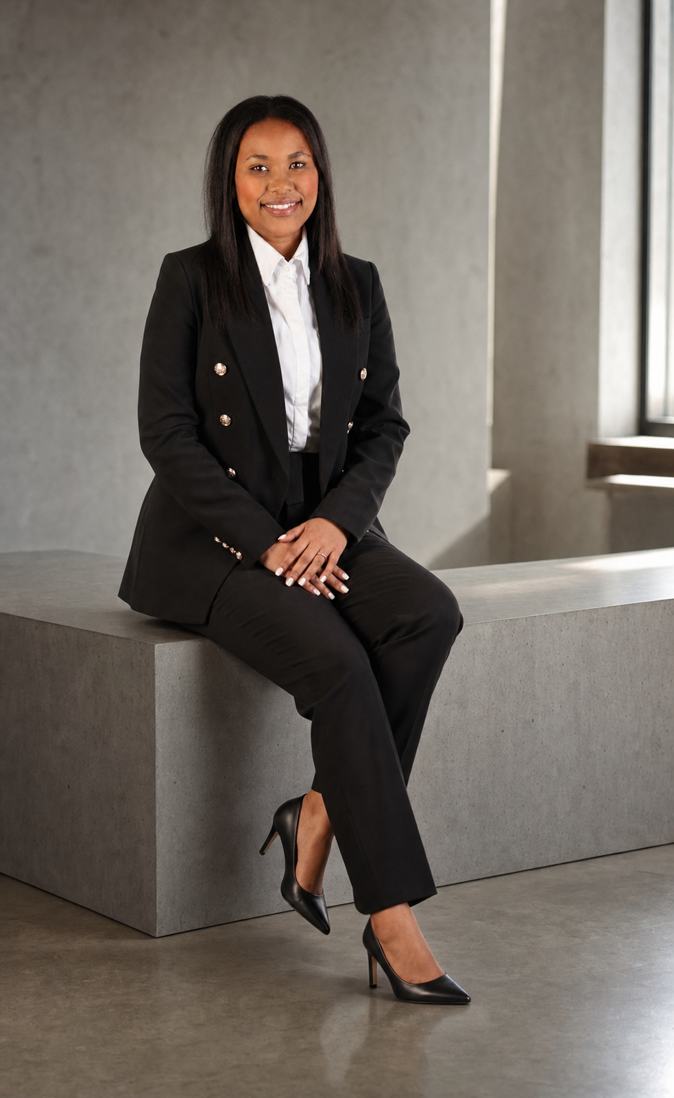 Kirsty Louwskitter seated in a corporate portrait
