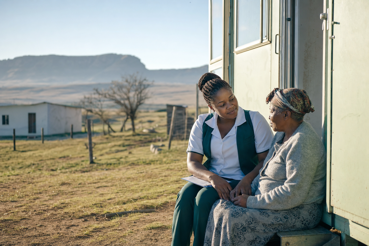 A community healthcare worker supporting an older woman